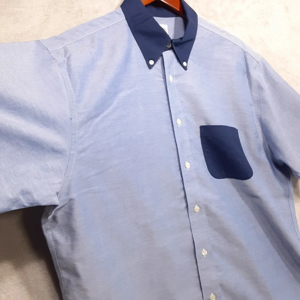 Brooks Brothers 346 Mens Duo Tone Short Sleeve Button Shirt Sz.Large/Light Blue - Picture 3 of 8